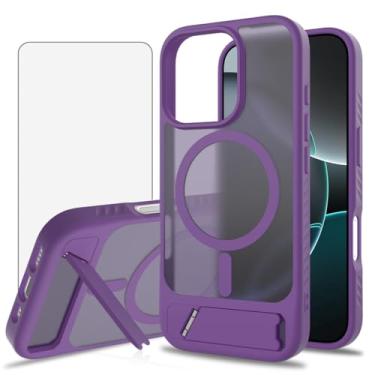 Imagem de Asuwish Capa de telefone para iPhone 16 Pro de 6,3 polegadas, compatível com Magsafe Magnetic, protetor de tela de vidro temperado, suporte dobrável à prova de choque, capa protetora para celular i