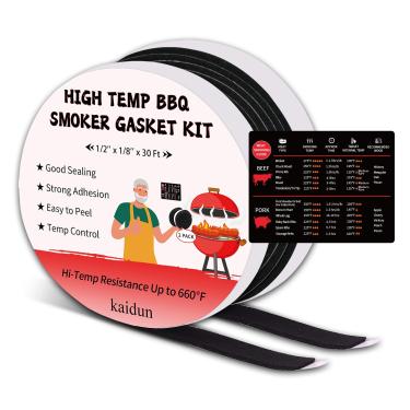 Imagem de kaidun Junta Para Grelha De 30 Pés Defumadores, Guia Defumação Carnes Pequenas Incluso, Defumador Alta Temperatura 1/2'' X 1/8'', Fita Adesiva Preta Tampa Churrasco, Material Substituição Em