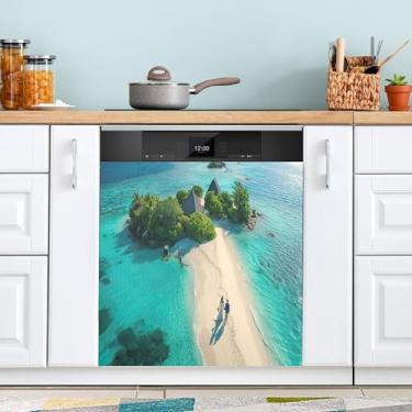 Imagem de SEHANY Capa magnética de máquina de lavar louça, estrela do mar, mar, praia, adesivos magnéticos decorativos antiarranhões para painel de geladeira e lava-louças, decoração personalizada de cozinha
