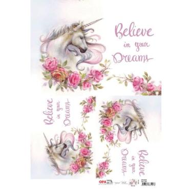 Imagem de Papel de Seda para Decoupage Opapel 30 x 45 cm - 2384 - Unicórnio