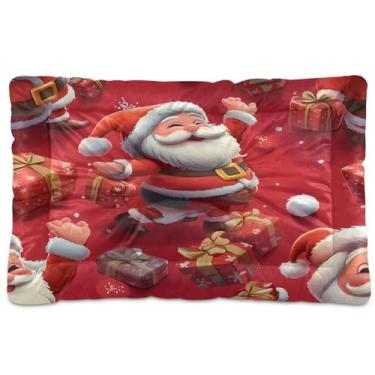 Imagem de Blueangle Cama de Papai Noel fofa ultra macia e calmante para cães pequenos, cama retangular confortável para animais de estimação, 24 x 18 polegadas (899)