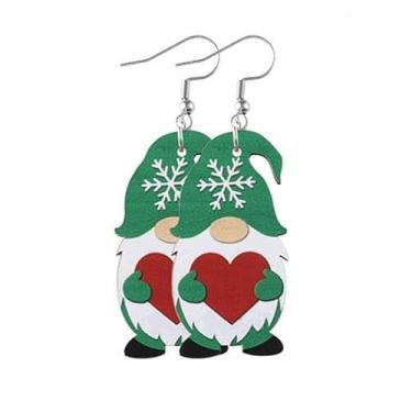 Imagem de Brincos de gnomo de Natal de madeira lindos brincos de anões de Natal floco de neve coração caixa de presente árvore de Natal bengala doce chapéu de Papai Noel, brincos de gnomo, Natal, Ano Novo,