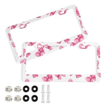 Imagem de SEHANY Lindas molduras de placa de licença de arco rosa, capas de moldura de alumínio à prova de ferrugem com orifícios elípticos e parafusos, serve para acessórios de carro de tamanho padrão de