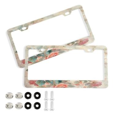 Imagem de SEHANY Molduras de placa de carro rosa dos namorados, capas de moldura de placa de carro de alumínio à prova de ferrugem com orifícios elípticos e parafusos serve para veículos padrão dos EUA tamanho