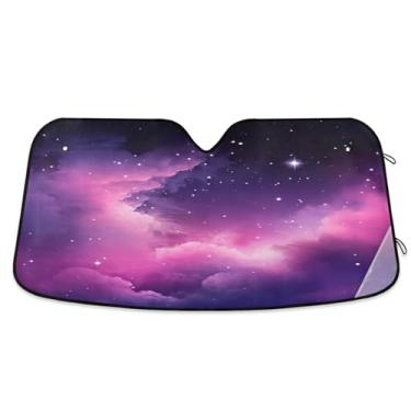 Imagem de ATTX Para-brisas de carro rosa Nebula Stars 139.7 cm x 70.1 cm Escudo solar universal com proteção UV, persiana de janela frontal automática dobrável para caminhões Sedans SUVs #463