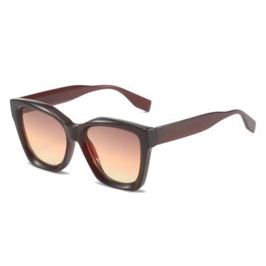 Imagem de Óculos de Sol Femininos Fashion Square Polygon Gradient UV400 Vintage Trending, Óculos de Sol Masculinos Laranja Chá, Marrom chá escuro, 1