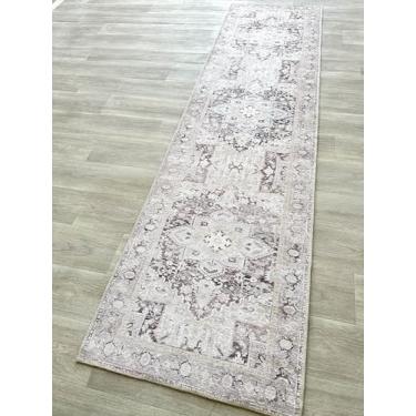 Imagem de Tapete persa moderno envelhecido, terracota vintage inspirado medalhão geométrico, tapetes de área grande para sala de estar, quarto, banheiro, cozinha, casa (861PP, 2'12.7 cm x 9'20.3 cm)