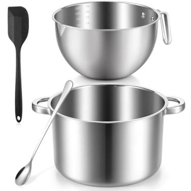Imagem de Caldeira dupla de 4 peças, conjunto de panela de derretimento de chocolate inclui tigela de mistura de 2500 ml/2,3 QT e panela de aço inoxidável de 4000 ml/3,63qt, espátula de silicone, colher de
