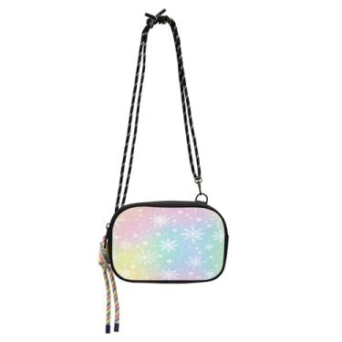 Imagem de STAYTOP Bolsa tiracolo branca com fundo de arco-íris e floco de neve, carteira para celular para mulheres e homens, mini bolsa de viagem - fundo de arco-íris branco floco de neve