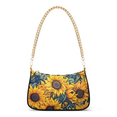 Imagem de CEBUGI Bolsas transversais femininas bolsa de ombro bolsa de mão de girassol elegante bolsa clutch com alça de corrente