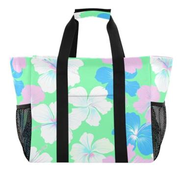 Imagem de Wassud Sacolas de compras reutilizáveis com flor branca grande bolsa organizadora de lona impermeável para praia, piquenique, lavanderia, viagem