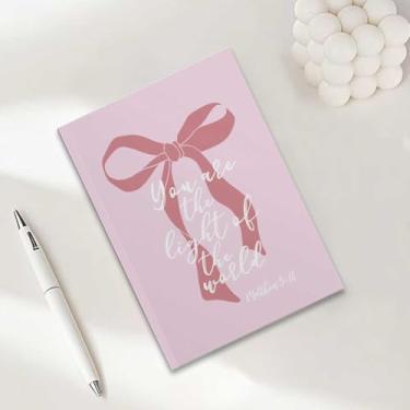 Imagem de Caderno com laço rosa, caderno A5 para anotações de escritório, agenda de 21 x 14,7 cm, agenda de viagem, 14