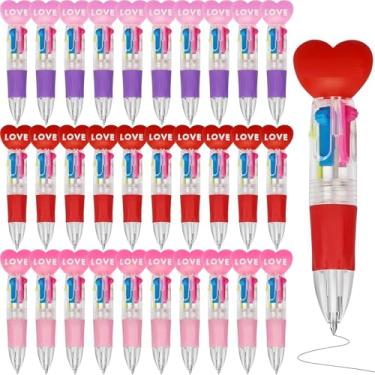 Imagem de Dcocdeely 30 canetas esferográficas de dia dos namorados, canetas esferográficas retráteis multicoloridas 4 em 1, canetas coloridas em um mini coração, presentes para crianças, escola, sala de aula