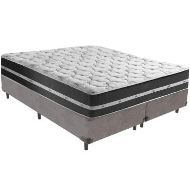 Imagem de Cama Box Cinza E Colchão Classic Preto Molas Ensacadas King Anjos
