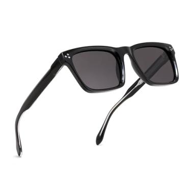 Imagem de FEISEDY Óculos de sol quadrados para homens e mulheres polarizados modernos armação grossa retangular óculos de sol UV400 B0294, Preto/cinza, 52mm