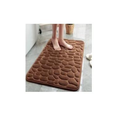 Imagem de Tapete de Banheiro Antiderrapante com Efeito 3D Tapete Absorvente em Lã Coral para Box Lavatório e Banheira (Castanho)