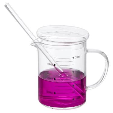 Imagem de PATIKIL Copo medidor de vidro de 350 ml, copo de vidro borossilicato graduado copos de medida líquida com tampa de vidro bico em forma de V para cozinha bebendo restaurante, balança impressa em preto
