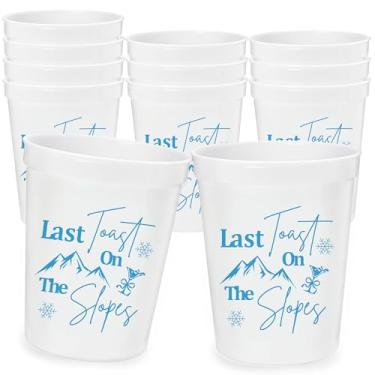 Imagem de Hzbcxs 12 peças de copos Last Toast on the Slopes de 473 ml, decorações de festa de despedida de solteira de casamento de inverno decoração de chá de panela neve apaixonada