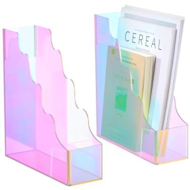 Imagem de Engrowtic Conjunto de 2 suportes de arquivo de acrílico iridescente, organizador de arquivos verticais com ondulações de água, porta-pastas de acrílico colorido para mesa, escritório, sala de aula