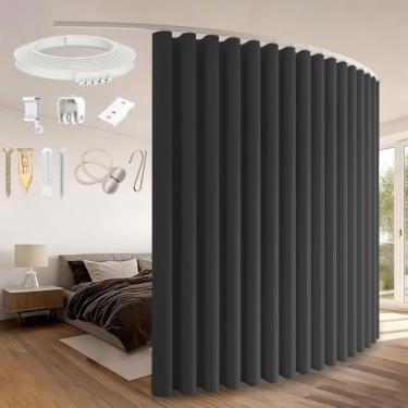 Imagem de Sovtfides Cortinas blackout para quarto, cinza 1 painel L 279 x C 276 cm + faixa de cortina de teto flexível branca 3 m, divisória de quarto, divisória de privacidade com isolamento térmico