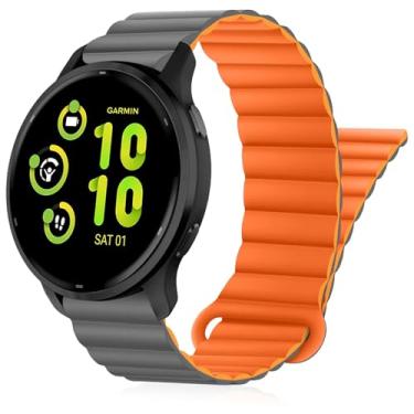 Imagem de Inhosper Pulseiras de relógio compatíveis com Garmin Vivoactive 6/5/3/Venu/Venu Sq/Venu 2 Plus, pulseira magnética de silicone dupla face de 20 mm para Garmin Forerunner 55/165/245/645 feminino e