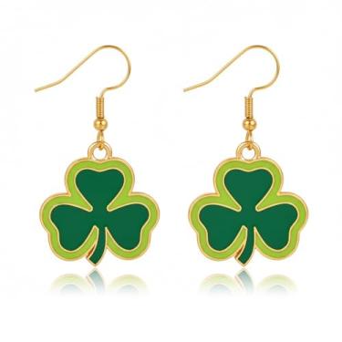 Imagem de Brincos de trevo do dia de São Patrício esmaltado, trevo verde irlandês, brincos de Dia de São Patrício, berloque, brinco de Dia de São Patrício, para mulheres, presente de joias de Dia de São