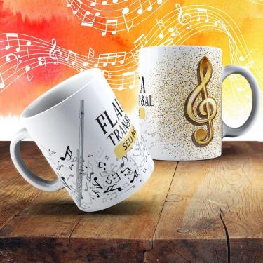 Imagem de Caneca De Porcelana 325ml Com Estampa De Instrumentos Musicais Flauta