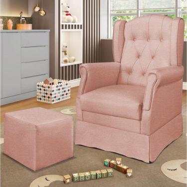 Imagem de Poltrona De Amamentação Com Balanço E Puff Elyra Linho P02 - D'rossi Rose