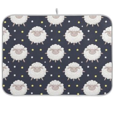 Imagem de Tapetes de secagem de pratos da marinha Sheep Stars 45.7 cm x 61.0 cm tapete de escorredor de pratos almofada de secagem rápida tapete de bancada de cozinha