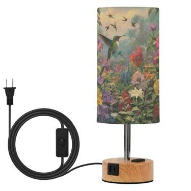 Imagem de Blueangle Candeeiro de mesa com controle de toque de jardim com duas portas USB e tomada CA, regulável em 3 vias para quarto, sala de estar, berçário (431)