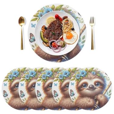 Imagem de Jogo americano de mesa de cozinha com 6 tapetes de PVC para ambientes internos e preguiça fofos, tapetes de mesa laváveis para festa de Natal