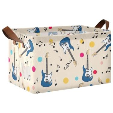 Imagem de Cesta de brinquedo com notas musicais de guitarras elétricas para cães com alças, caixas organizadoras de armário grande para organização e armazenamento de trailers, 17 x 29 x 25 cm, 1 pacote