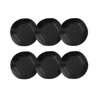 Imagem de Cj 6 Pratos Fundos de Porcelana Orgânico Ryo Volcano Preto Fosco/Ocre 22,5cm Oxford