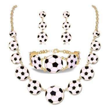Imagem de BVGA Conjunto de joias de futebol para mulheres bola de futebol colar pulseira brincos dia de jogo joias esportivas roupas acessórios lembrancinhas de festa presentes de futebol f, One Size, Metal