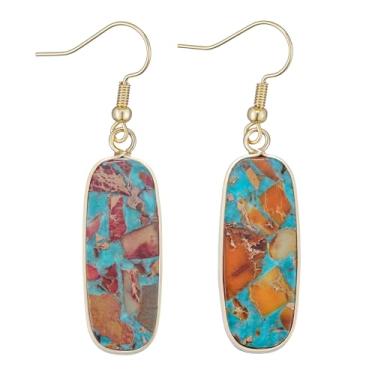 Imagem de Brincos femininos boho feitos à mão laranja azul jaspe imperial oval ouro pedra pingente brincos joias presente