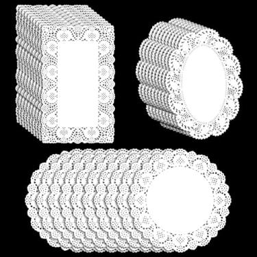 Imagem de 150 peças de guardanapos de papel de renda branca de tamanhos variados, papel descartável retangular retangular oval para bandejas de sobremesa, alimentos, buffets de casamento, bandejas de bolo
