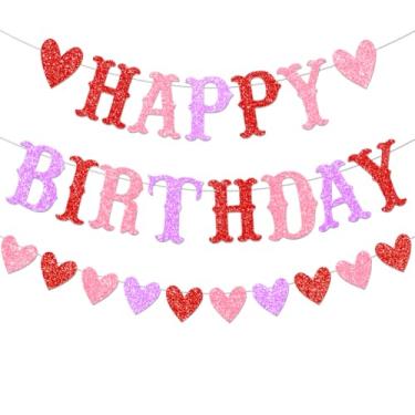 Imagem de FHGG Decorações De Faixa De Aniversário De Dia Dos Namorados Com Glitter Guirlanda De Coração De Glitter Vermelho Feliz Para Decoração De Festa De Aniversário De Dia Dos Namorados De Galentine