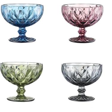 Imagem de Conjunto de tigelas de sobremesa de vidro tulipa grandes coloridas – Tigelas de sorvete vintage de 293 ml, xícaras pequenas de lanche para festas de fim de ano, bar em casa, escritório, Natal e sala