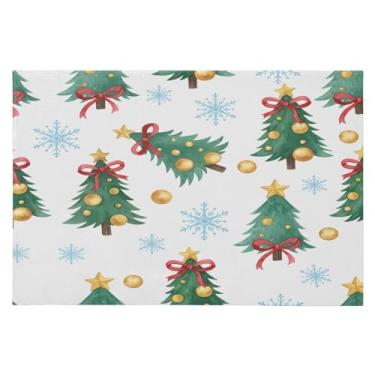 Imagem de Wassud Tapete de árvore de Natal flocos de neve 61 x 89 cm, tapete de área lavável antiderrapante com suporte de borracha, tapete macio e macio para sala de estar, quarto, entrada, entrada