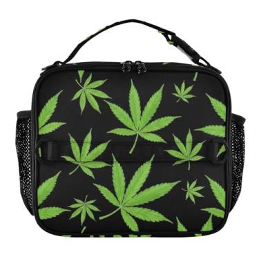 Imagem de Joisal Lancheira preta personalizada com folhas vivas verdes para mulheres e meninas, alça de ombro ajustável, lancheira masculina e infantil para trabalho, linda bolsa isolada rosa