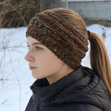 Imagem de Faixa de cabelo feminina moderna de tricô de inverno, forrada com lã, faixa de cabelo macia para aquecer as orelhas para clima frio (marrom)