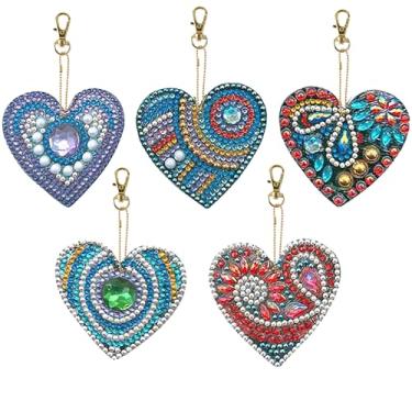 Imagem de LazyFold 5 peças de kits de chaveiros de pintura de arte de diamante para adultos, padrão de amor colorido, pintura de diamante, porta-chaves, porta-chaves, pingente artístico, decoração de festival