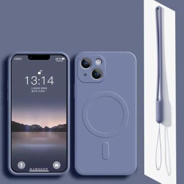 Imagem de Capa magnética com carregador sem fio para iPhone 16, 15, 14, 13, 12, 11 Pro Max, XR, XS, 7, 8 Plus, preta, com alça de silicone, cinza, para iPhone 12