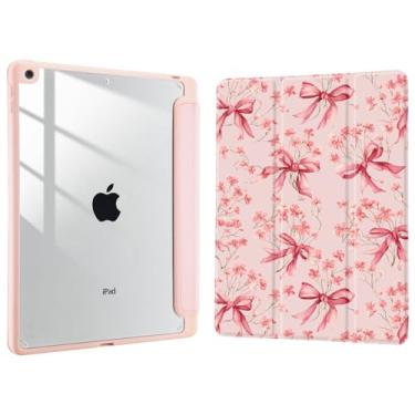 Imagem de Joyland Flor de laço rosa para iPad 10ª geração 10,9 polegadas 2022/iPad (A16) 11ª geração 2025, suporte de lápis embutido com capa à prova de choque, capa traseira transparente, despertar/hibernar