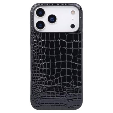 Imagem de DMaos Capa feminina compatível com iPhone 17 Pro, couro sintético envernizado de crocodilo, moda clássica para iPhone17 Pro 2025 de 6,3 polegadas - preta