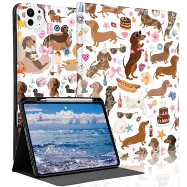 Imagem de Idocolors Linda capa Dachshund para iPad A16 de 10,9 polegadas 2025/2022 (10ª/11ª geração) com suporte para lápis, capa traseira de couro TPU macio para despertar/hibernar automático para mulheres e