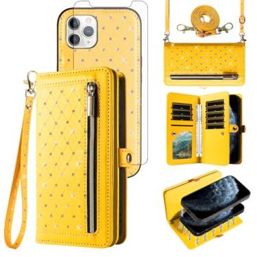 Imagem de Capa de celular para iPhone 11 Pro 5.8 carteira com zíper destacável com protetor de tela, alça transversal alça flip porta-cartão de crédito slots para iPhone 11pro iPhone11 i XI 11s 11pro feminino