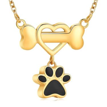 Imagem de constantlife Colar de urna com estampa de pata para cinzas de animais de estimação, joia de cremação para cães, gatos, pequena lembrança memorial, pingente de osso fofo para perda de animais de