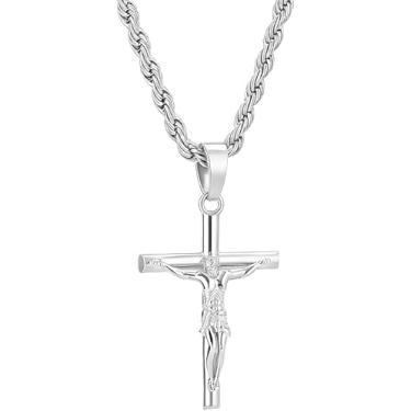 Imagem de LAIHUARYWA Colar com pingente de crucifixo banhado a ouro 18K banhado a ouro 18 quilates para homens e mulheres, fé religiosa, Cuba, corrente batismo, Jesus Cristão, joia de presente para homens uso