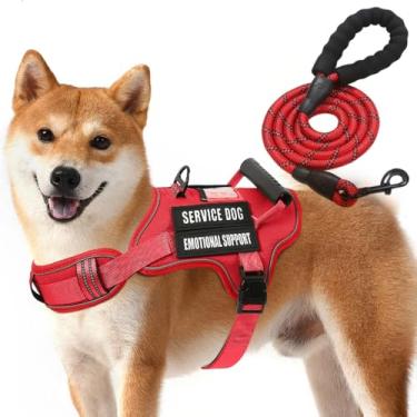 Imagem de Peitoral para cães ajustável, refletivo, fácil de controlar, pequeno, médio e grande, com uma coleira resistente para cães de 1,5 m